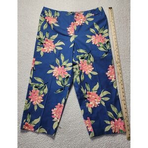 Crazy Horse Floral Crop Pants Blue Pink Tropical Stretch Capris Womens 16